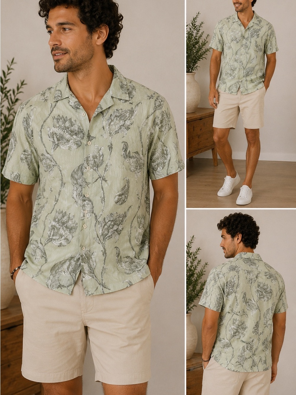 E.T.A Relaxed Fit Green Botanical Print Button Up Shirt Size S NWT